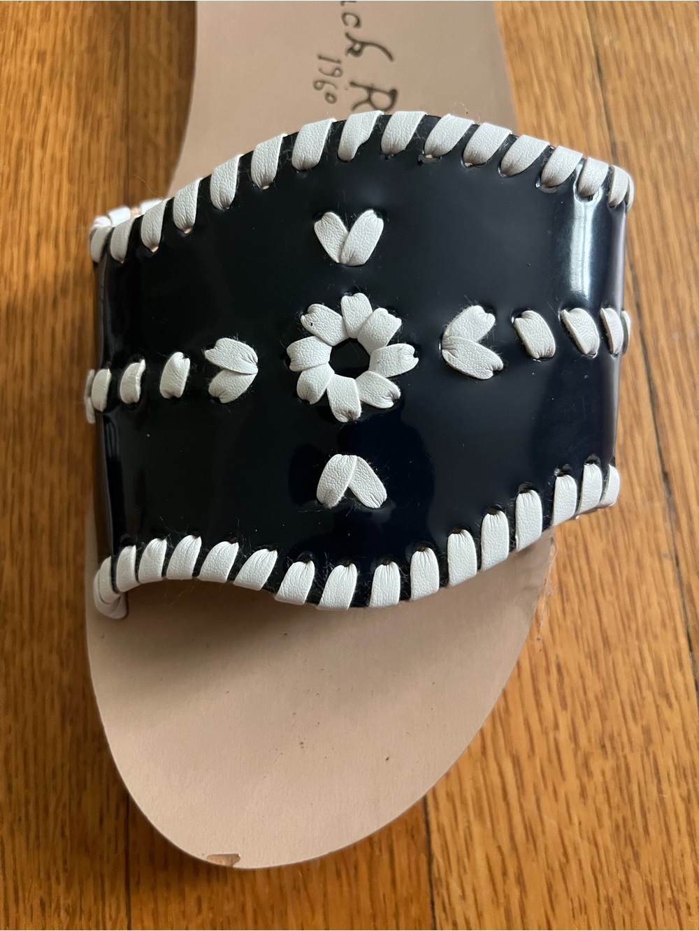 Jack Rogers Navy and White Leather Slide Sandals - Picture 3 of 5